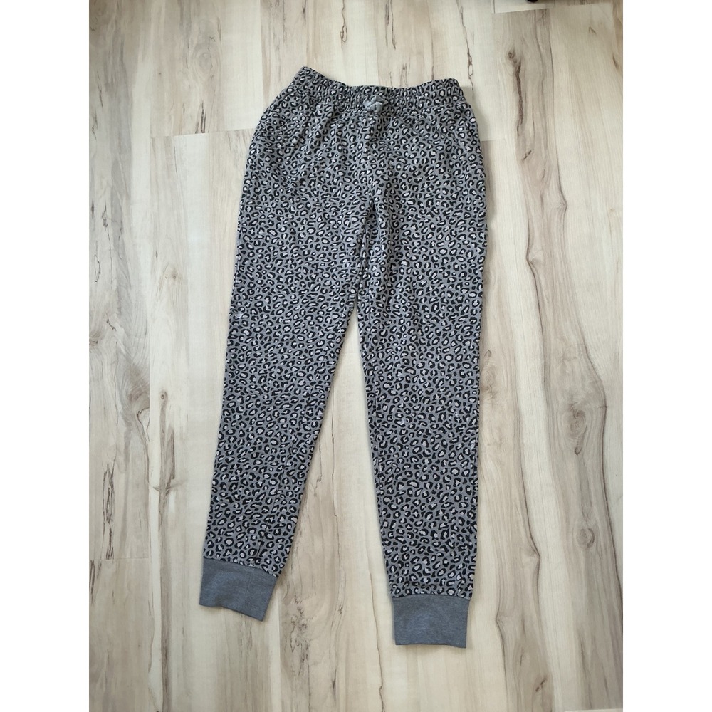 Gray Leopard Print Joggers Elastic Waist Animal Pattern Lounge Pants